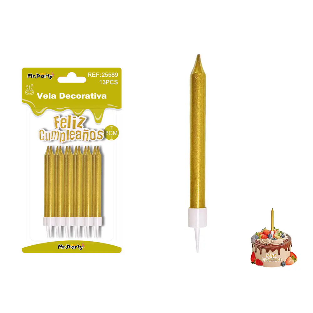 Velas rectas metálicas doradas 8cm 12pcs