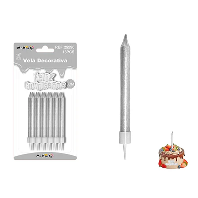 Velas rectas metálicas plateadas 8cm 12pcs