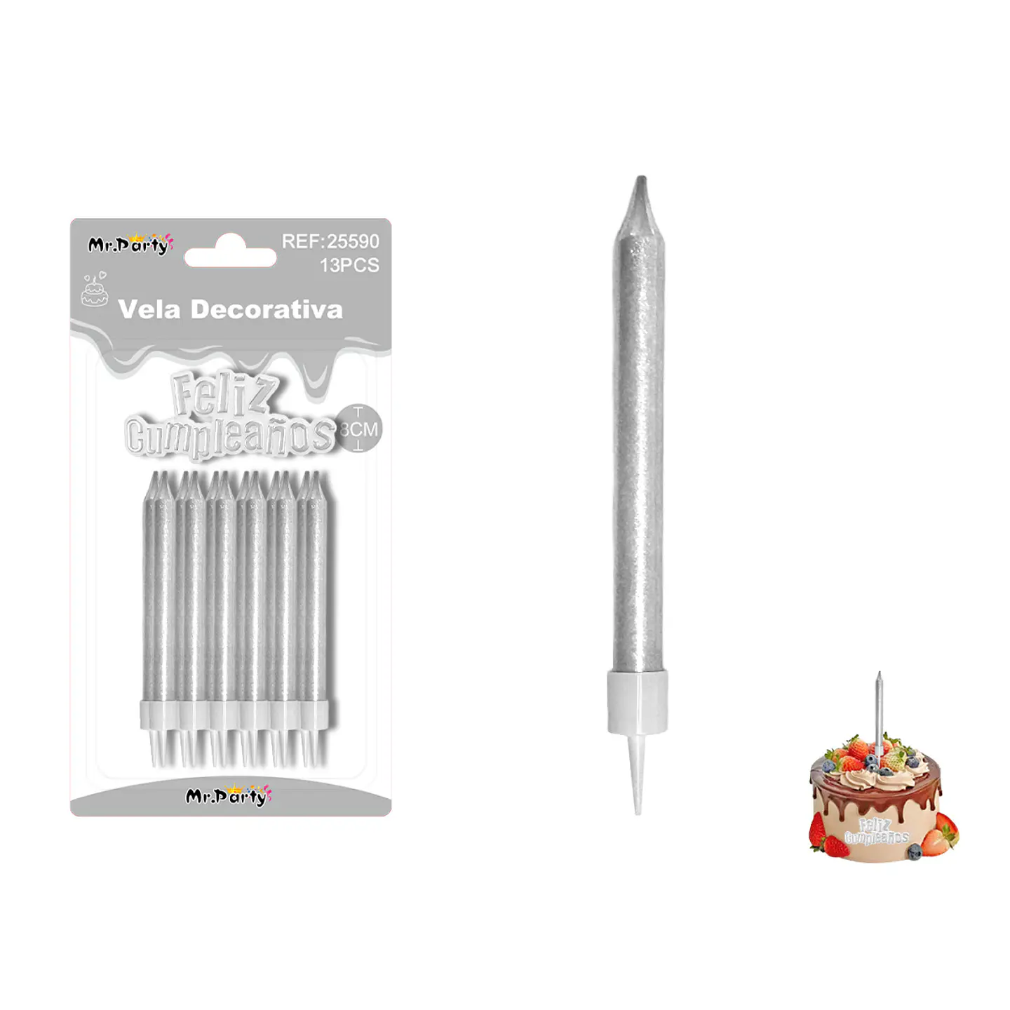 Velas rectas metálicas plateadas 8cm 12pcs 1