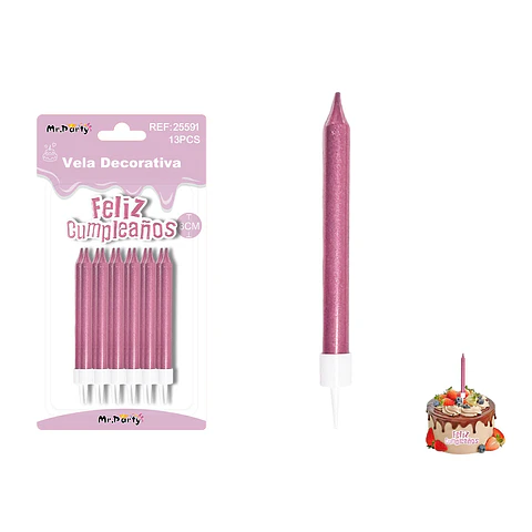 Velas rectas metálicas rosadas 8cm 12pcs