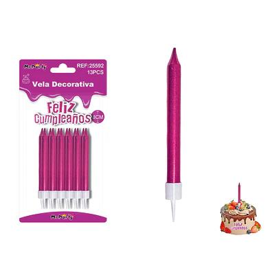 Velas rectas metálicas fucsia 8cm 12pcs