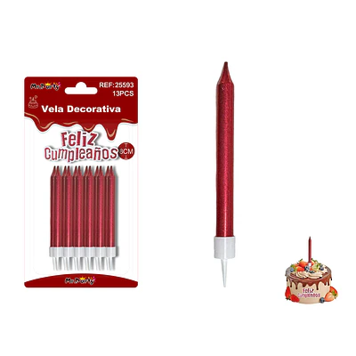 Velas rectas metálicas rojo intenso 8cm 12pcs