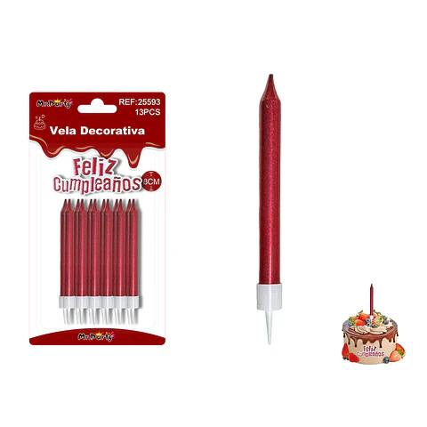 Velas rectas metálicas rojo intenso 8cm 12pcs