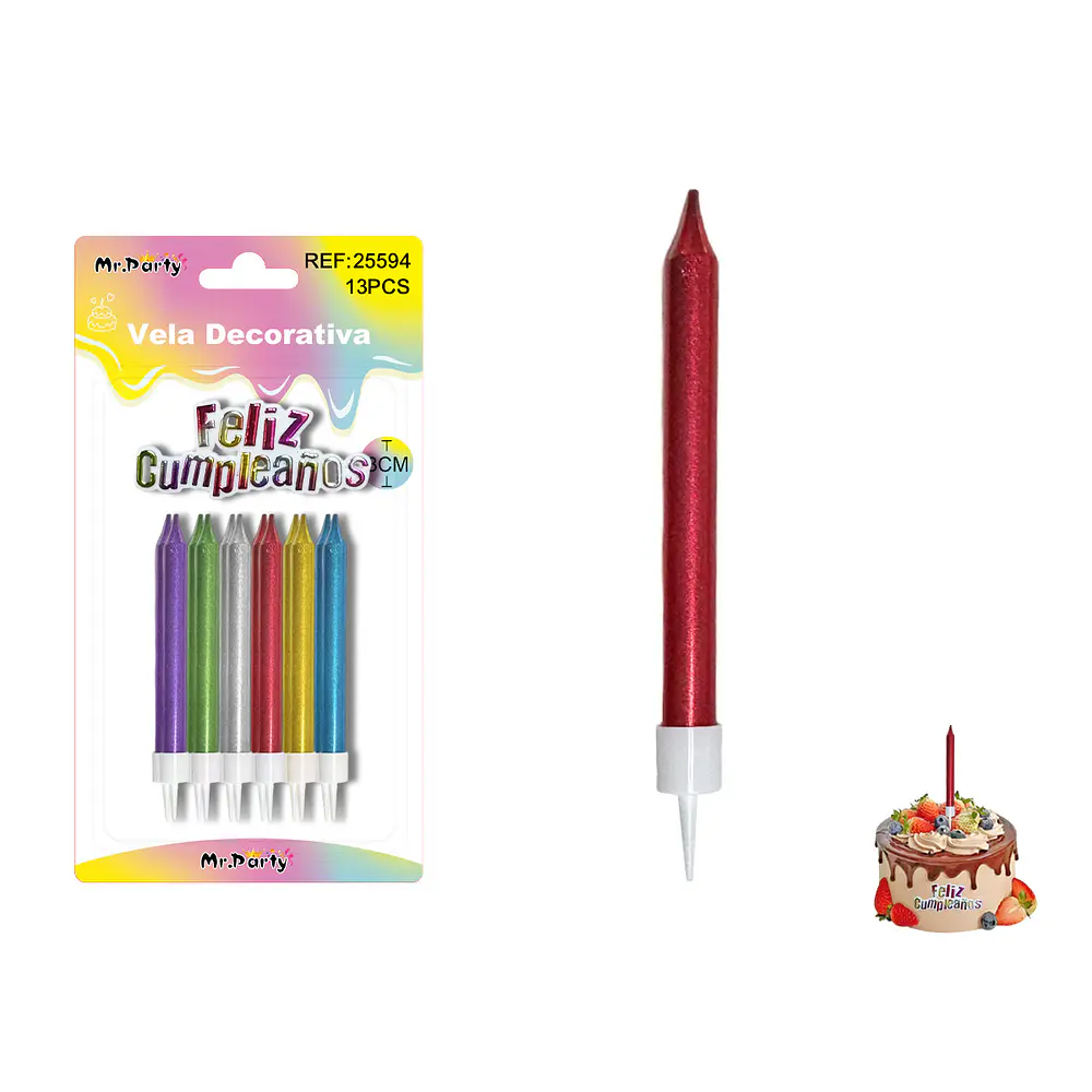 Velas rectas metálicas surtidas 8cm 12pcs