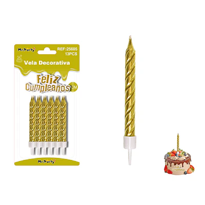 Velas espiraladas metálicas doradas 8cm 12pcs