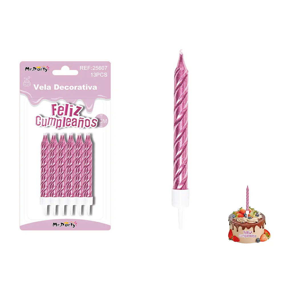 Velas espiraladas metálicas rosadas 8cm 12pcs