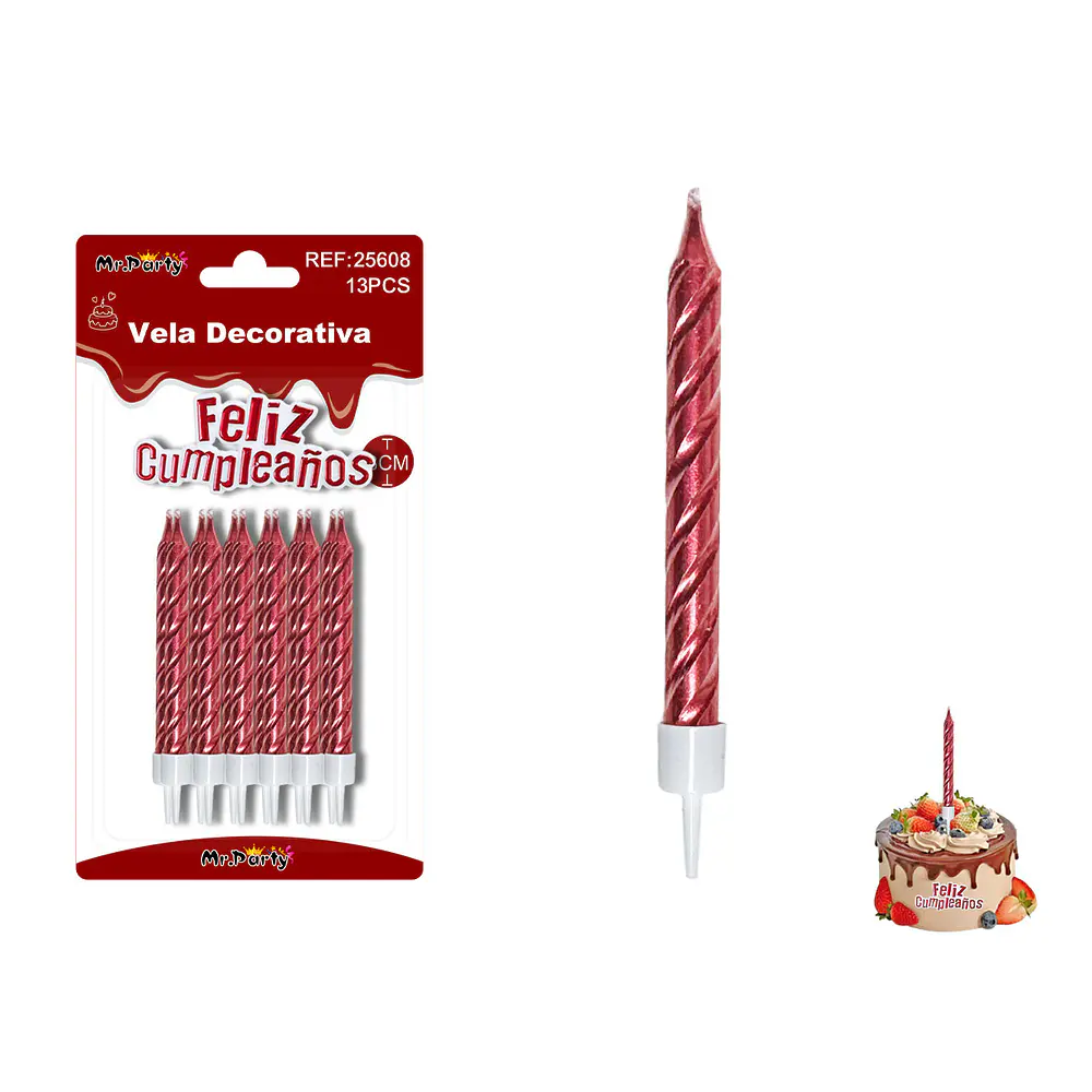 Velas espiraladas metálicas rojo intenso 8cm 12pcs