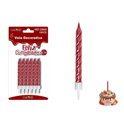 Velas espiraladas metálicas rojo intenso 8cm 12pcs
