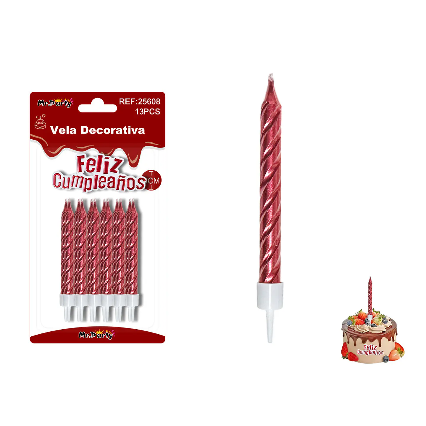 Velas espiraladas metálicas rojo intenso 8cm 12pcs 1