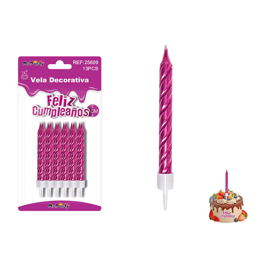 Velas espiraladas metálicas fucsia 8cm 12pcs