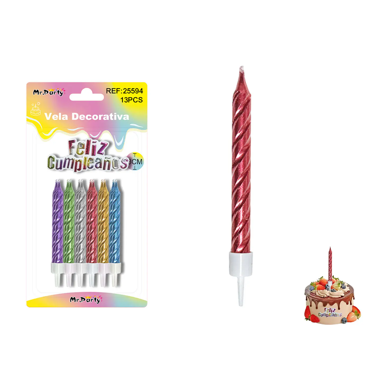 Velas espiraladas metálicas surtidas 8cm 12pcs 1