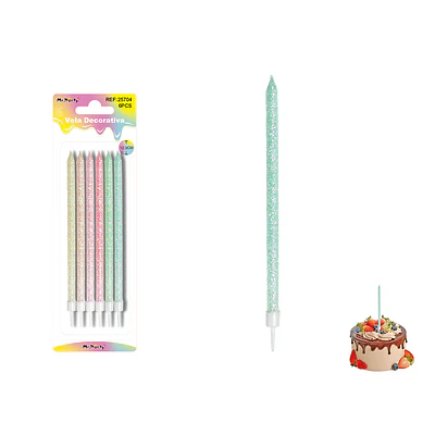 Velas largas rectas con brillo surtidas 20cm 6pcs