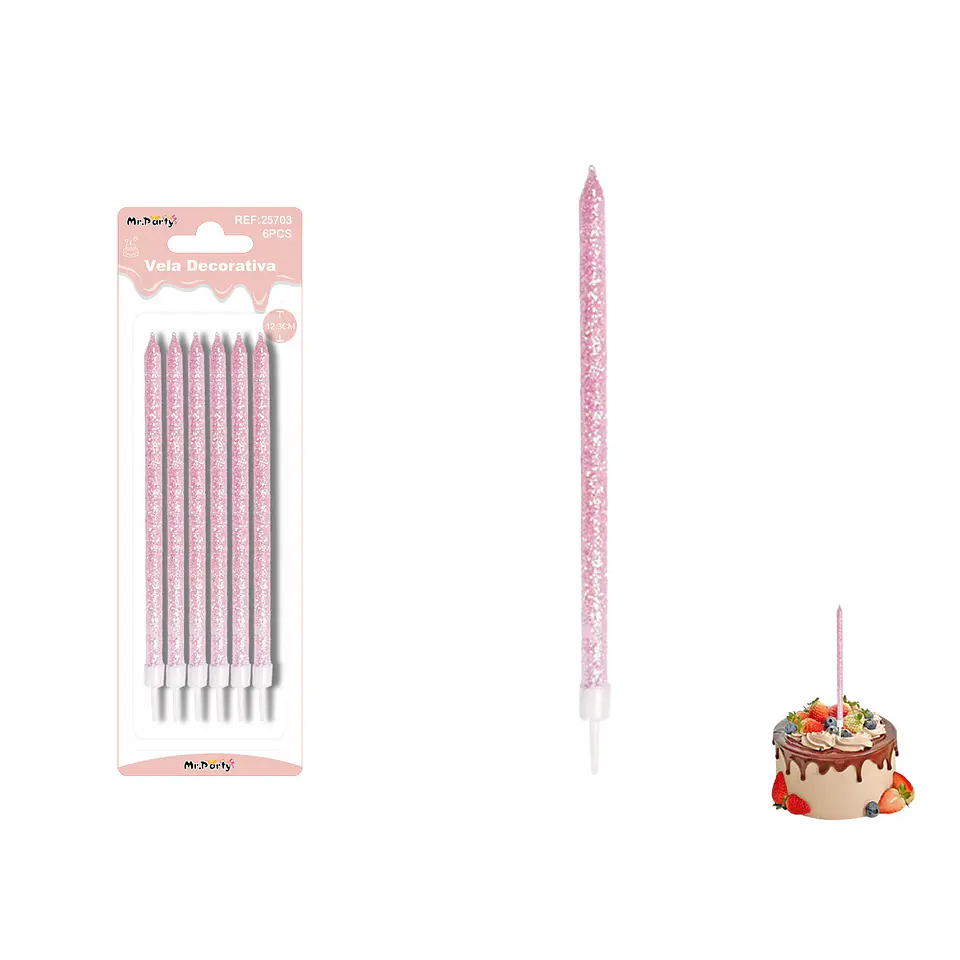 Velas largas rectas con brillo rosado 20cm 6pcs 1