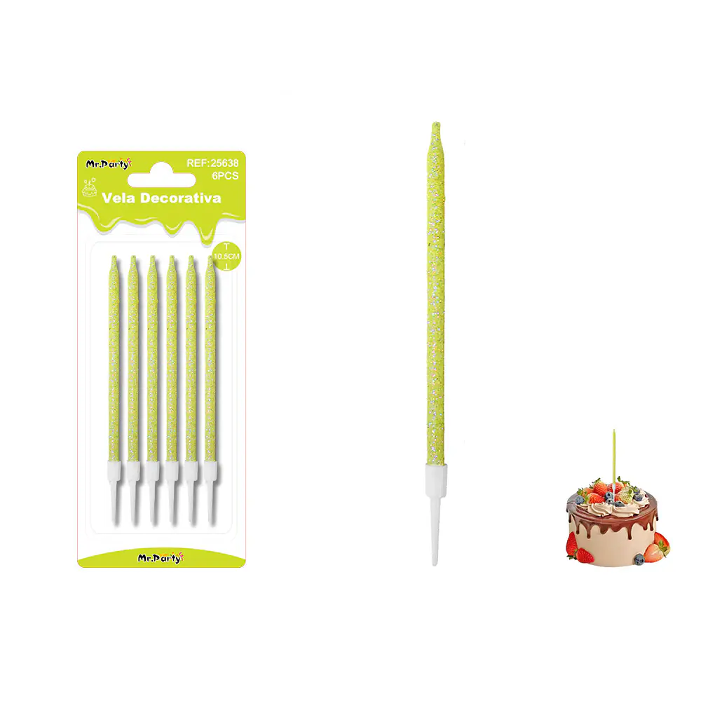 Velas rectas con brillo amarillo 10.5cm 6pcs