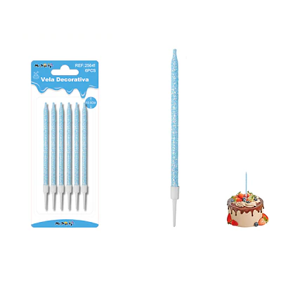 Velas rectas con brillo azul 10.5cm 6pcs