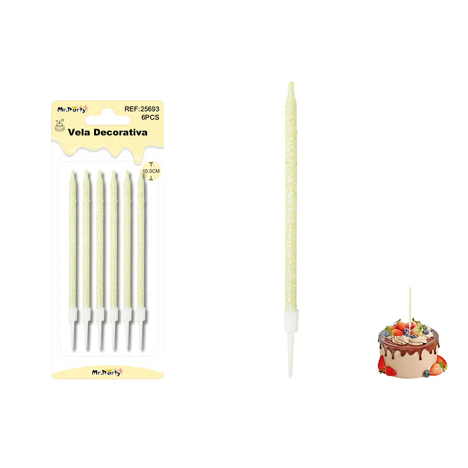 Velas rectas con brillo amarillo 10.5cm 6pcs 1