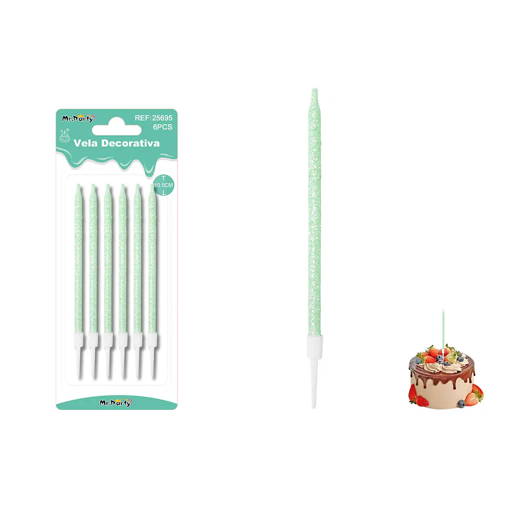 Velas rectas con brillo verde 10.5cm 6pcs
