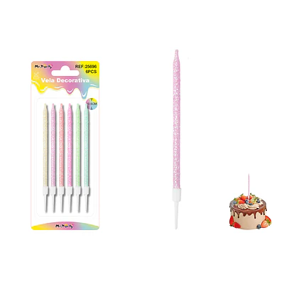 Velas rectas con brillo surtidas 10.5cm 6pcs