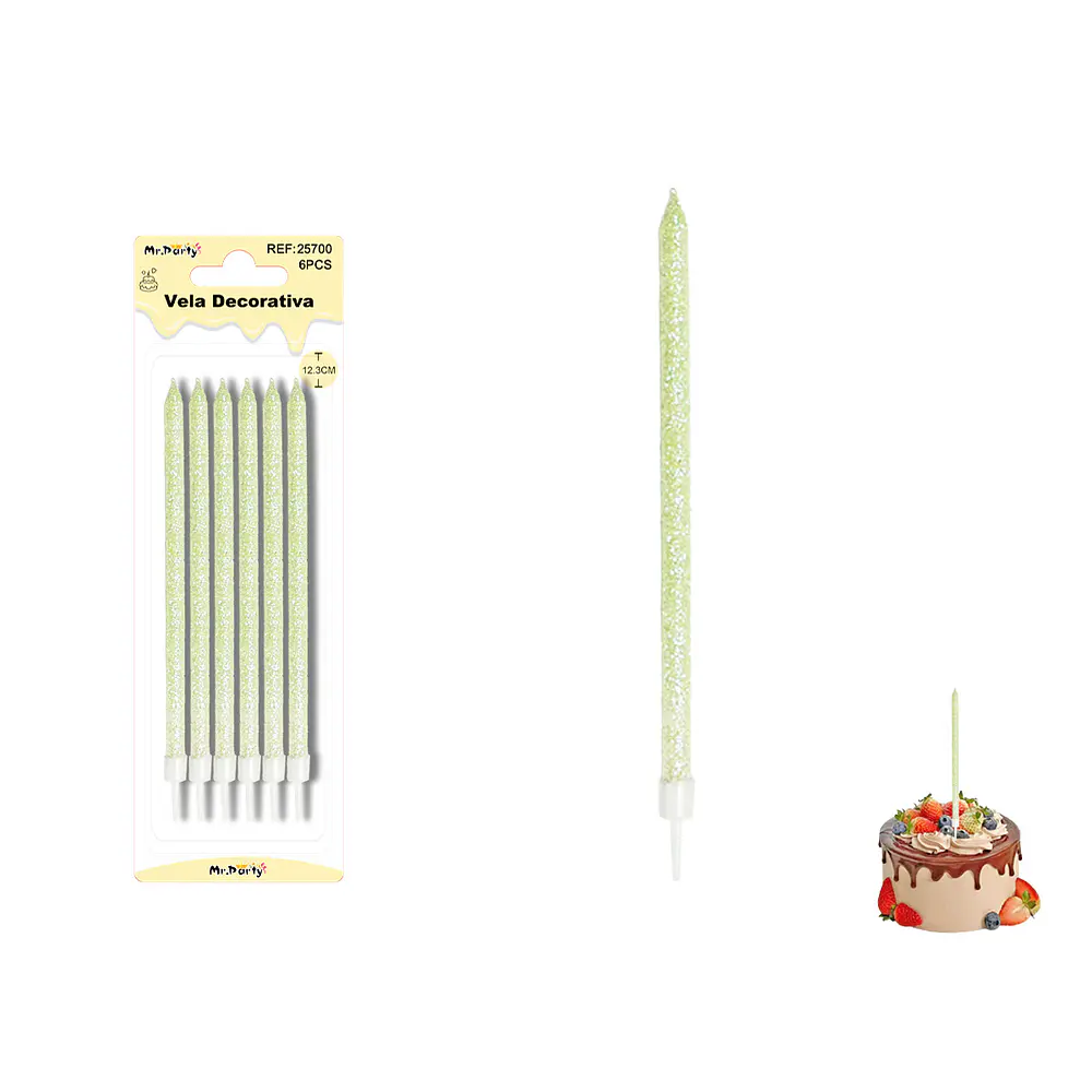 Velas largas rectas con brillo amarillo 20cm 6pcs