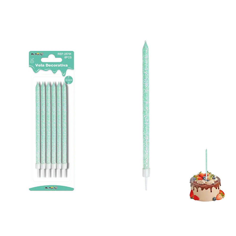 Velas largas rectas con brillo azul 20cm 6pcs