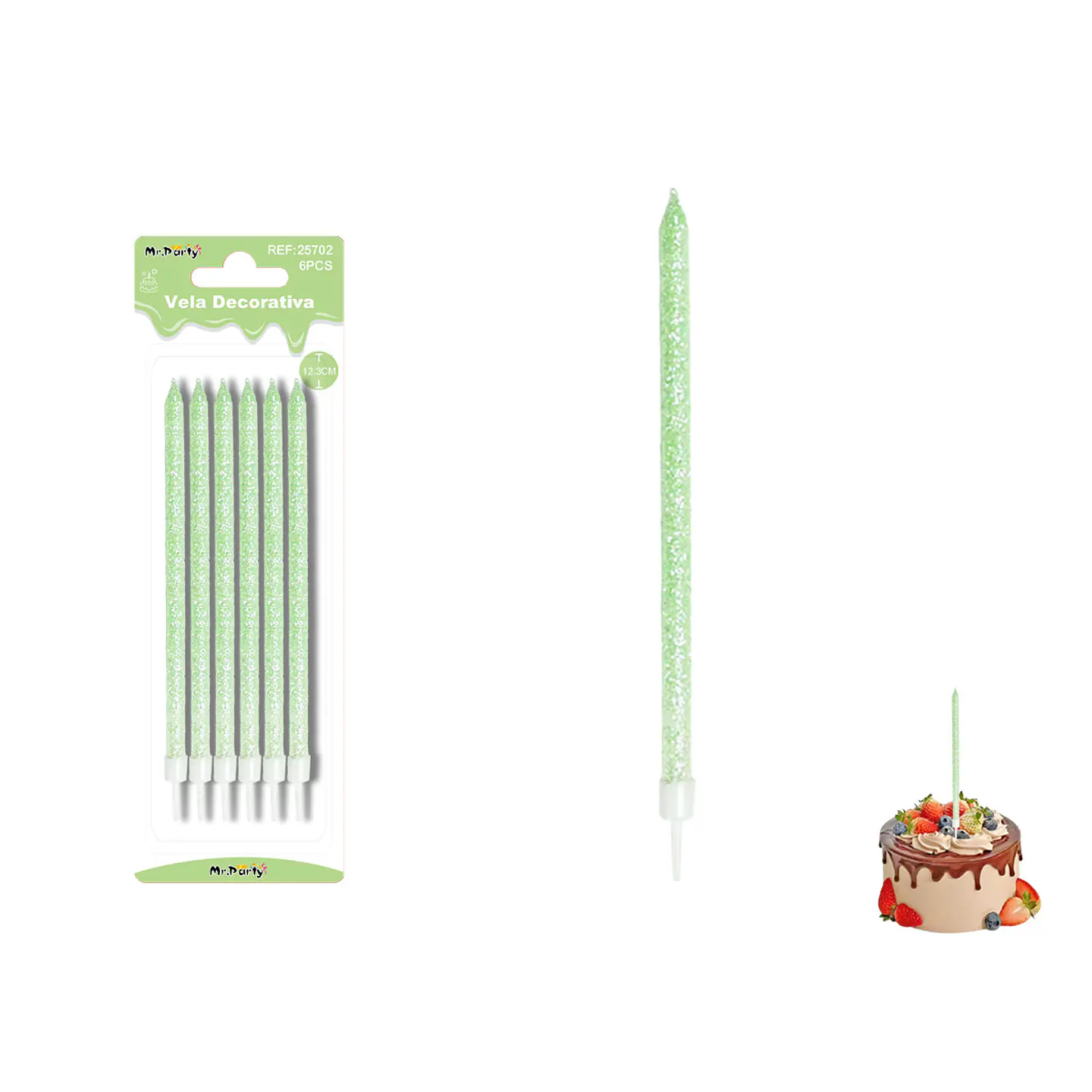 Velas largas rectas con brillo verde 20cm 6pcs 1
