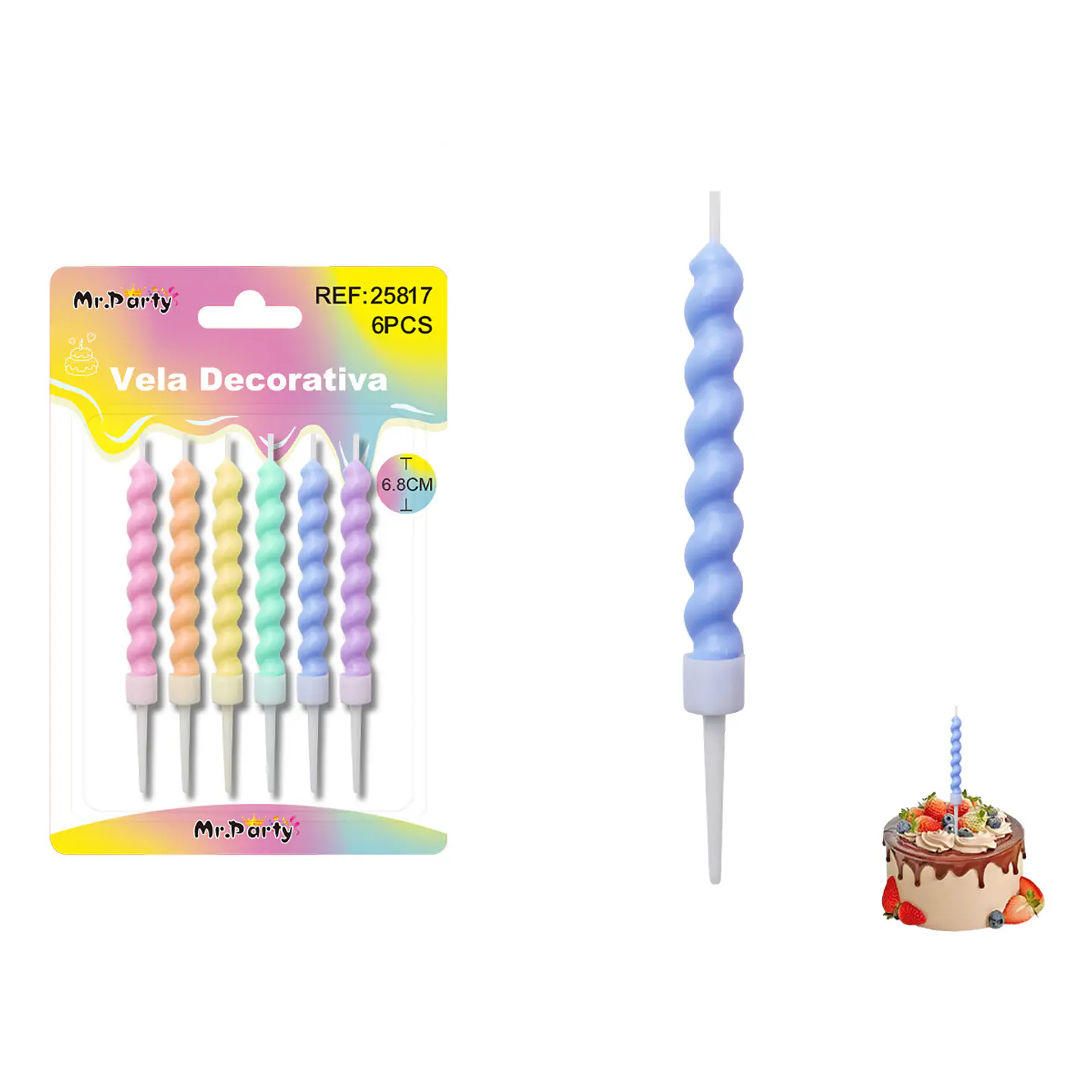 Velas espiraladas estilo macaron surtidas 6.8cm 6pcs 1