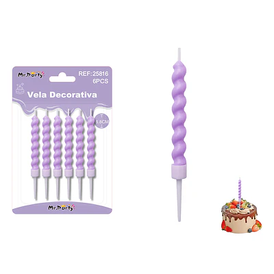 Velas espiraladas estilo macaron lila 6.8cm 6pcs