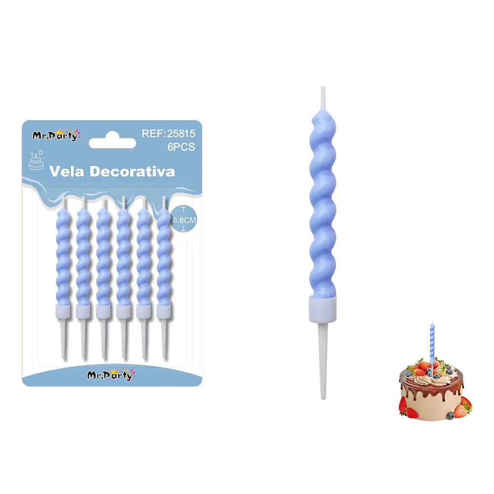 Velas espiraladas estilo macaron celeste 6.8cm 6pcs