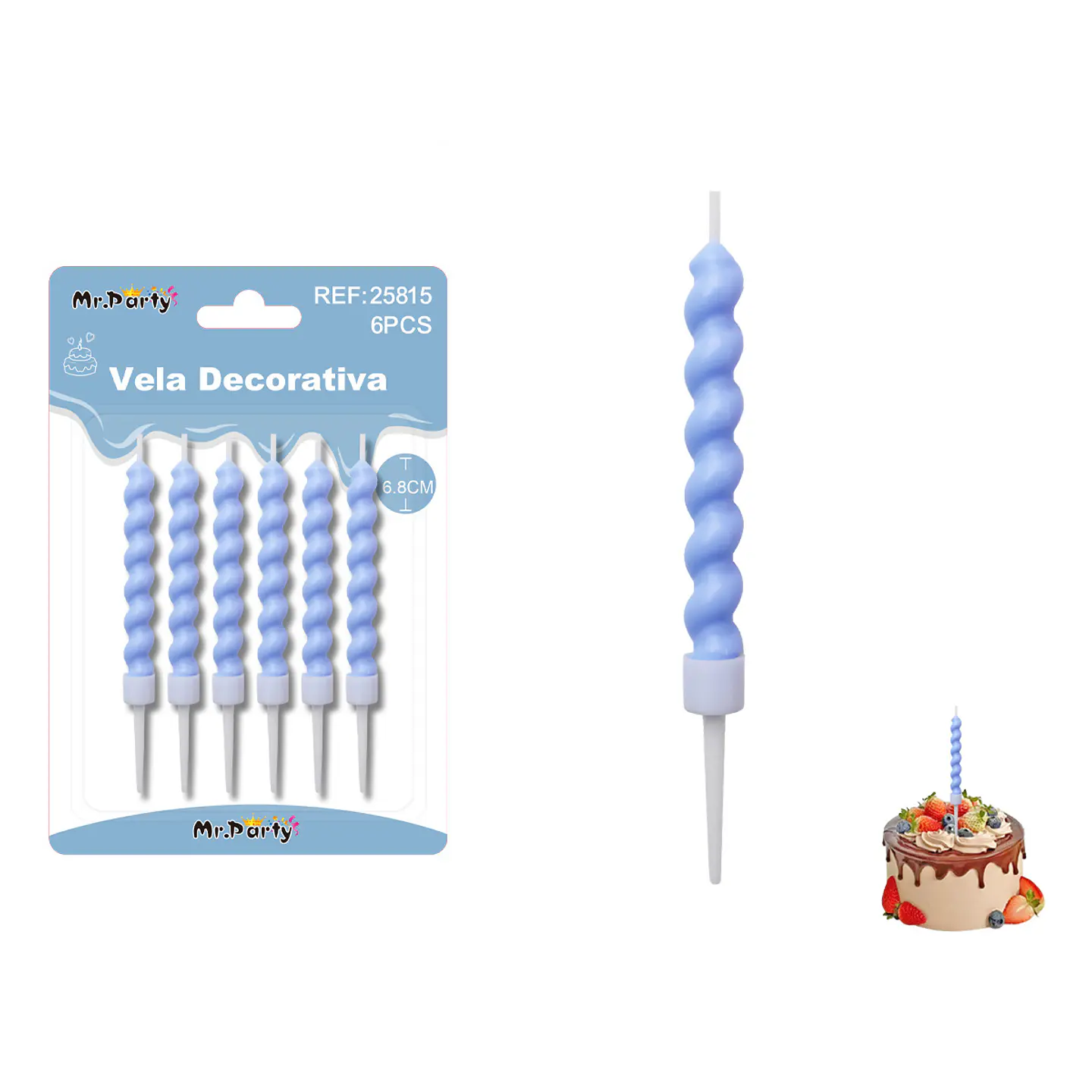 Velas espiraladas estilo macaron celeste 6.8cm 6pcs 1