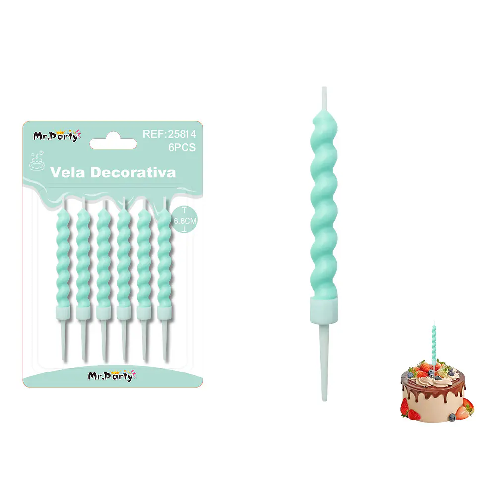 Velas espiraladas estilo macaron verde claro 6.8cm 6pcs