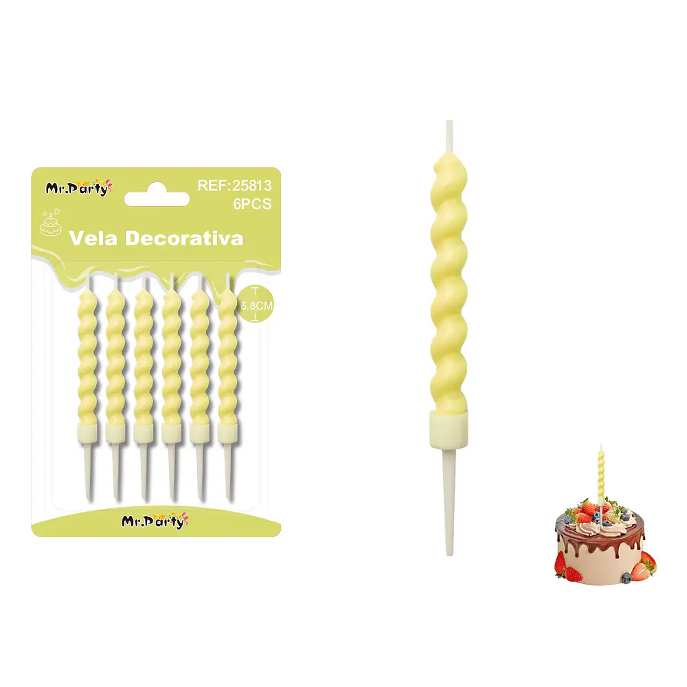 Velas espiraladas estilo macaron amarilla 6.8cm 6pcs