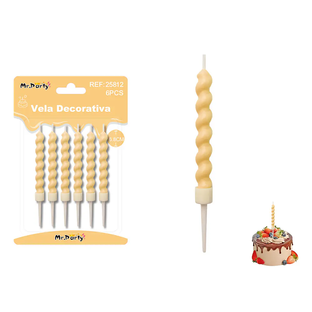 Velas espiraladas estilo macaron naranja 6.8cm 6pcs