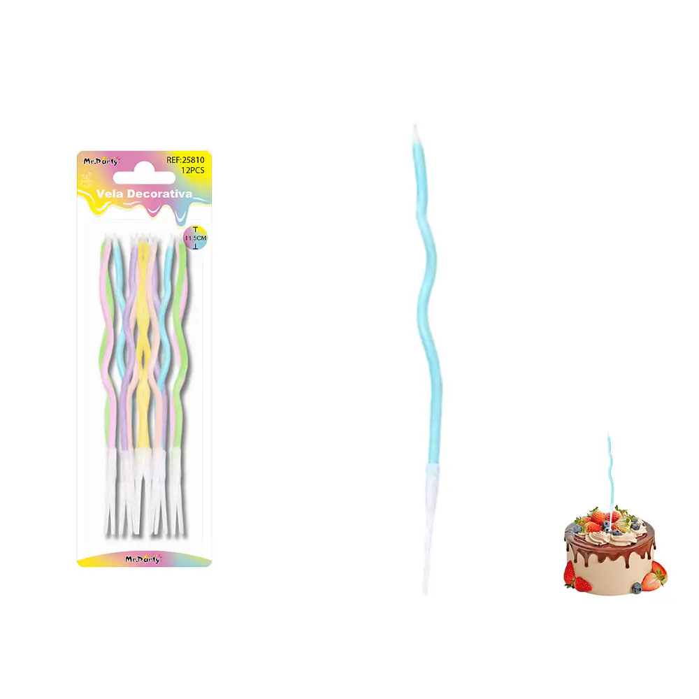 Velas curvas colores pastel surtidas 11.5cm 12pcs
