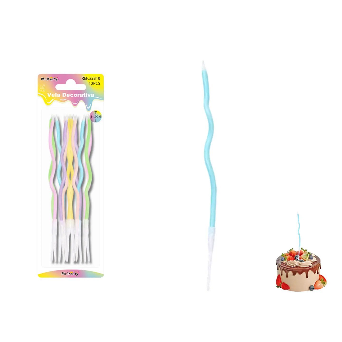Velas curvas colores pastel surtidas 11.5cm 12pcs 1