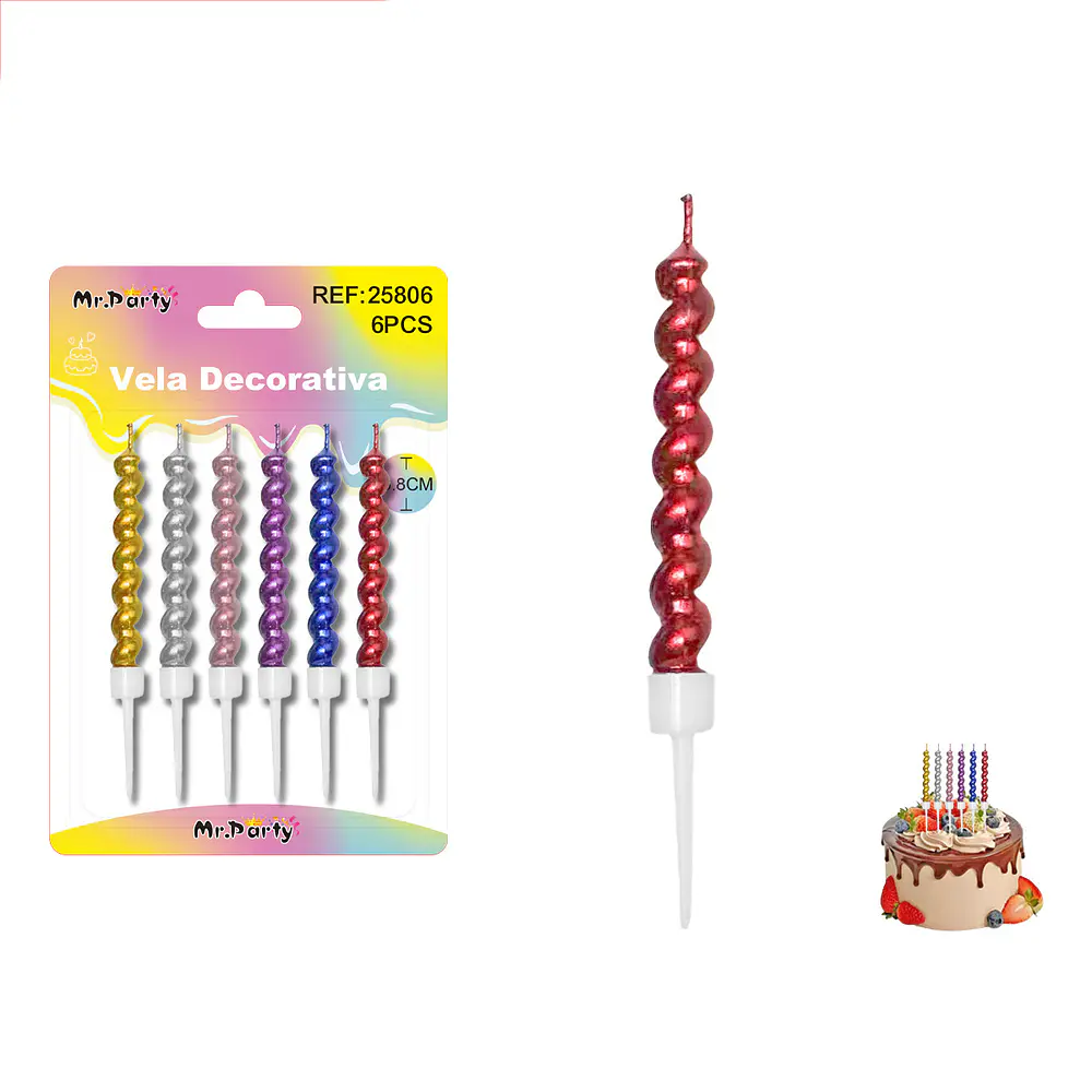 Velas espiraladas metálicas surtidas 6.8cm 6pcs