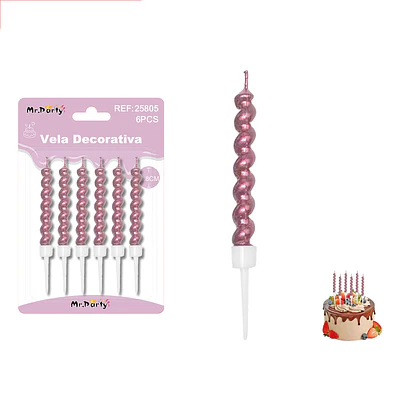 Velas espiraladas metálicas rosado claro 6.8cm 6pcs