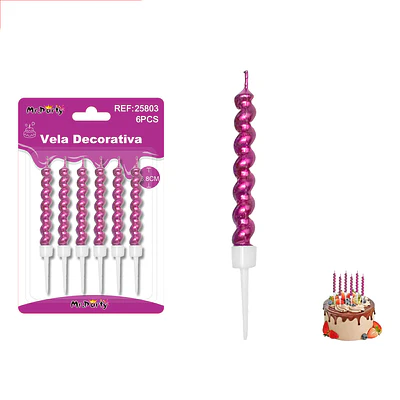 Velas espiraladas metálicas fucsia 6.8cm 6pcs