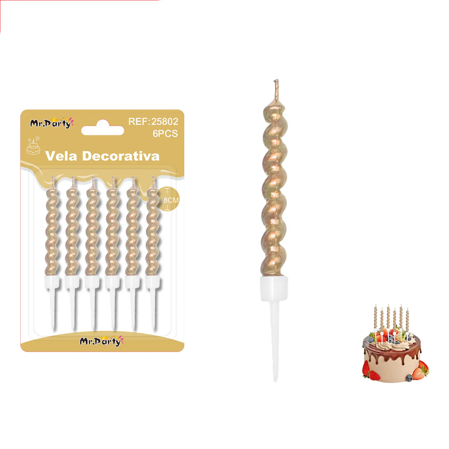 Velas espiraladas metálicas champaña 6.8cm 6pcs 1