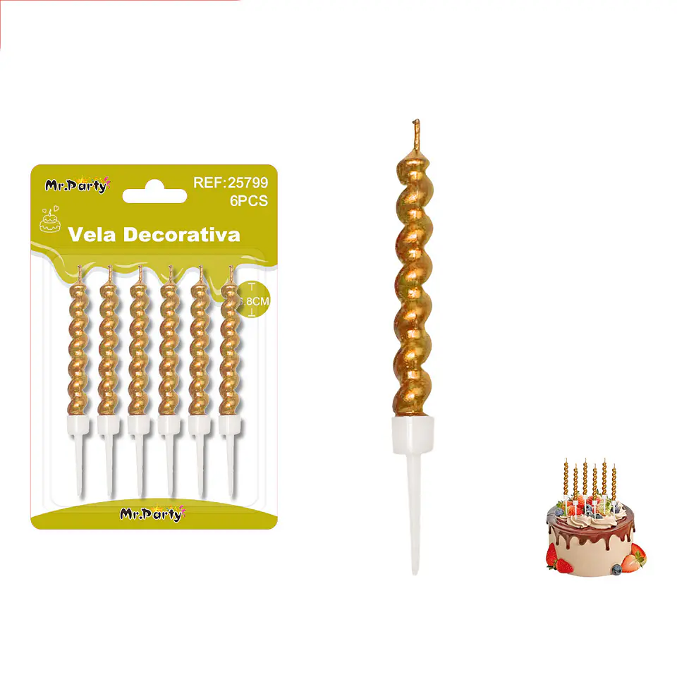 Velas espiraladas metálicas doradas 6.8cm 6pcs 1