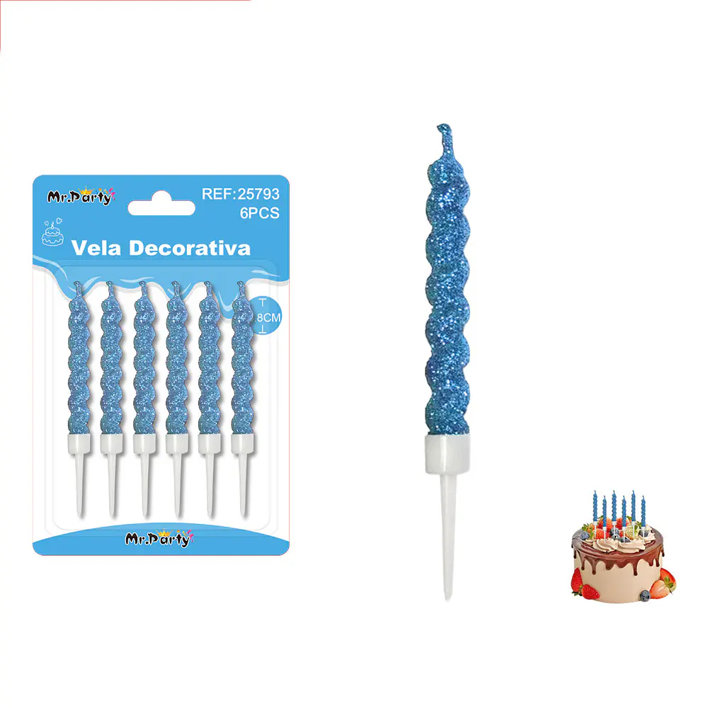 Velas espiraladas con brillo azul 6.8cm 6pcs