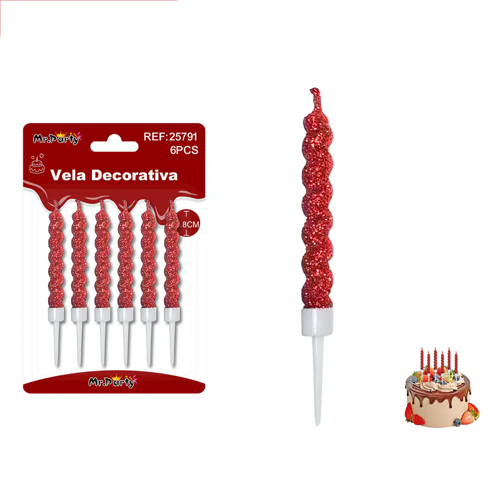 Velas espiraladas con brillo rojo intenso 6.8cm 6pcs