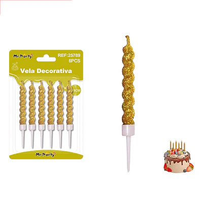 Velas espiraladas con brillo doradas 6.8cm 6pcs