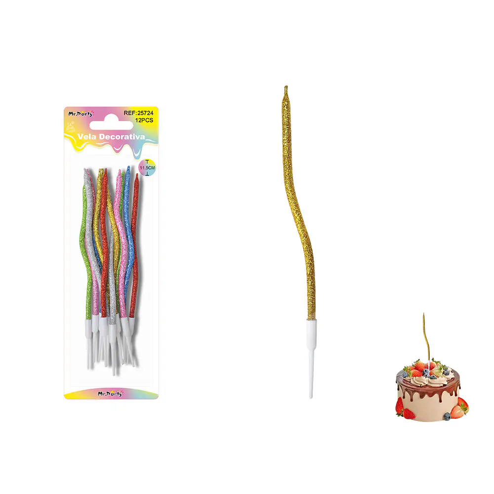 Velas curvas con brillo surtidas 11.5cm 12pcs