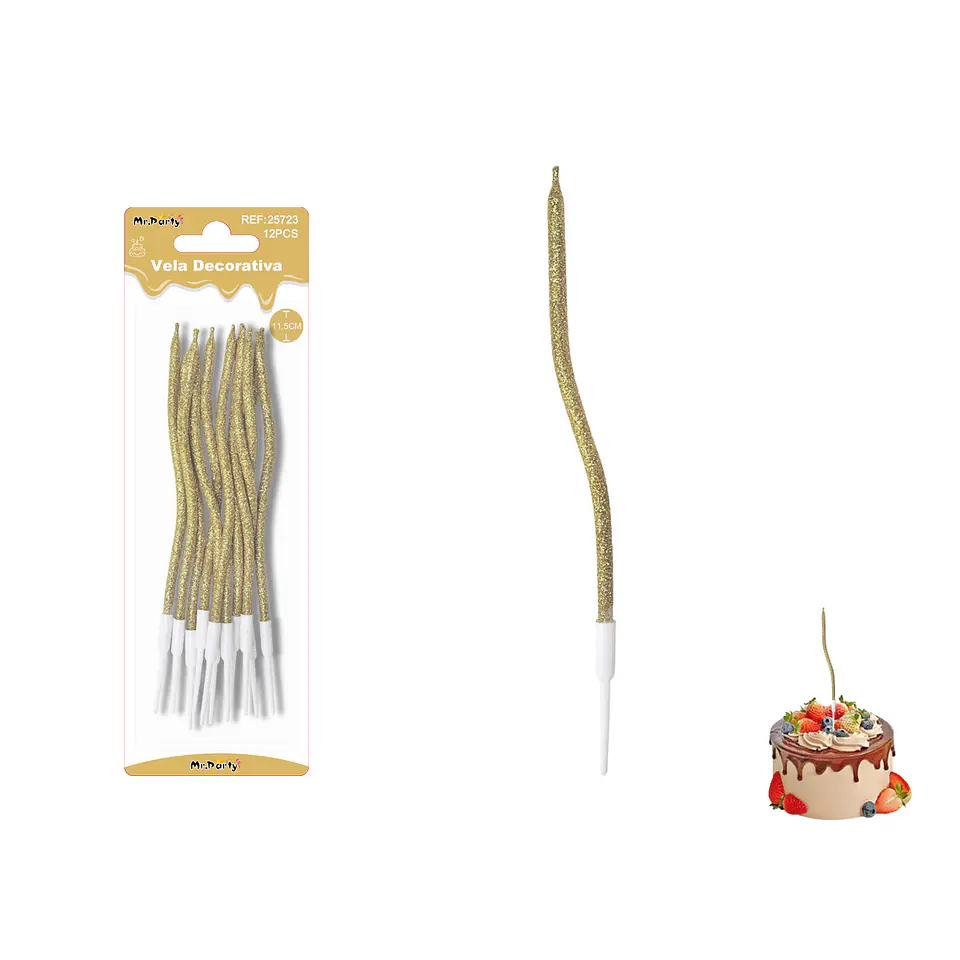 Velas curvas con brillo champaña 11.5cm 12pcs 1