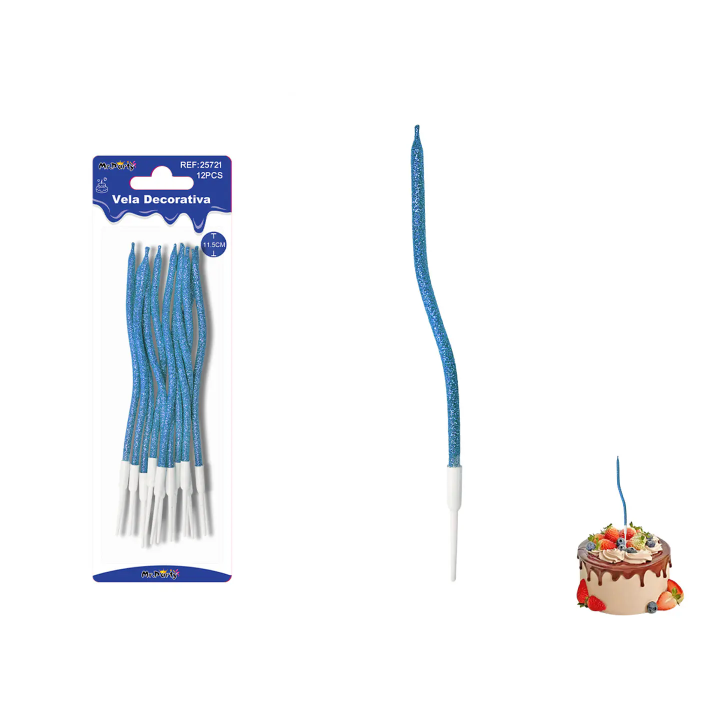 Velas curvas con brillo azul rey 11.5cm 12pcs 1