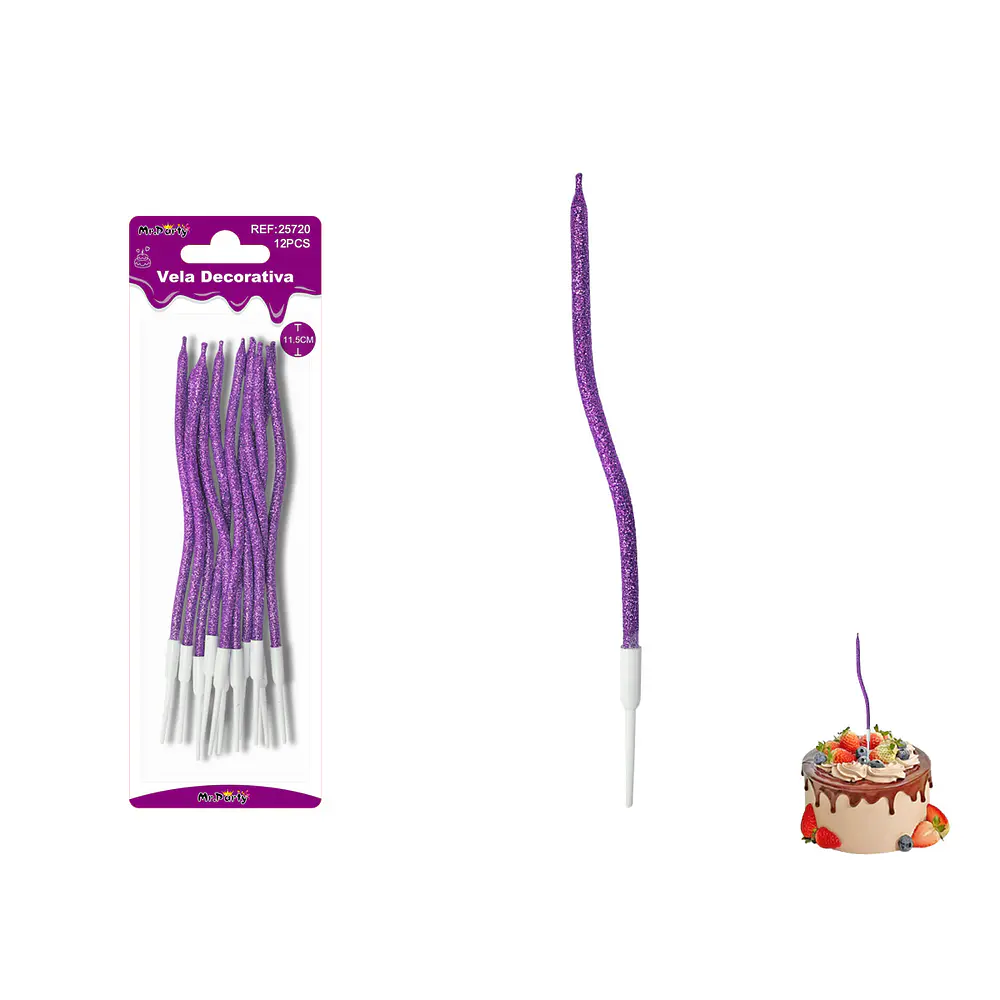 Velas curvas con brillo morado oscuro 11.5cm 12pcs
