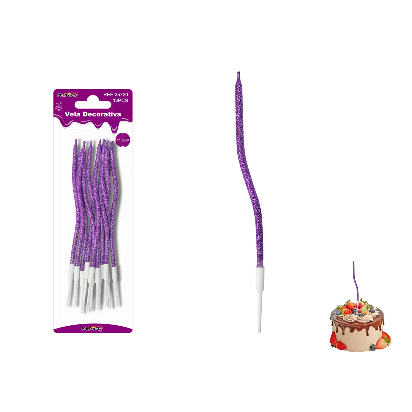 Velas curvas con brillo morado oscuro 11.5cm 12pcs 1