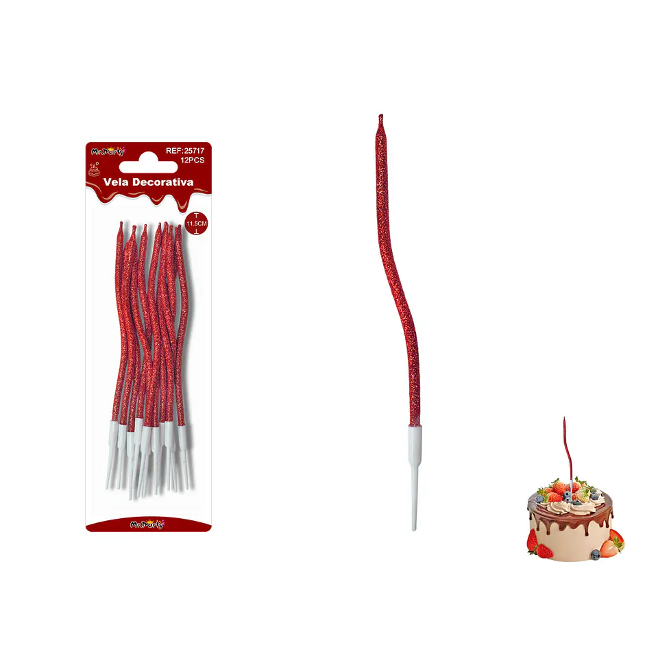 Velas curvas con brillo rojo intenso 11.5cm 12pcs 1