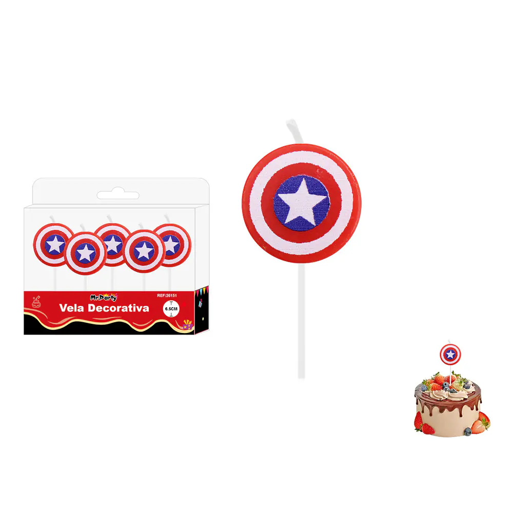 Velas de escudos fondo rojo 6.5cm 5pcs