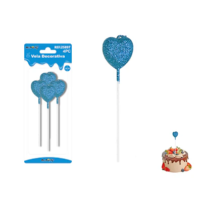 Velas largas con brillo forma corazón azul rey 14cm 4pcs